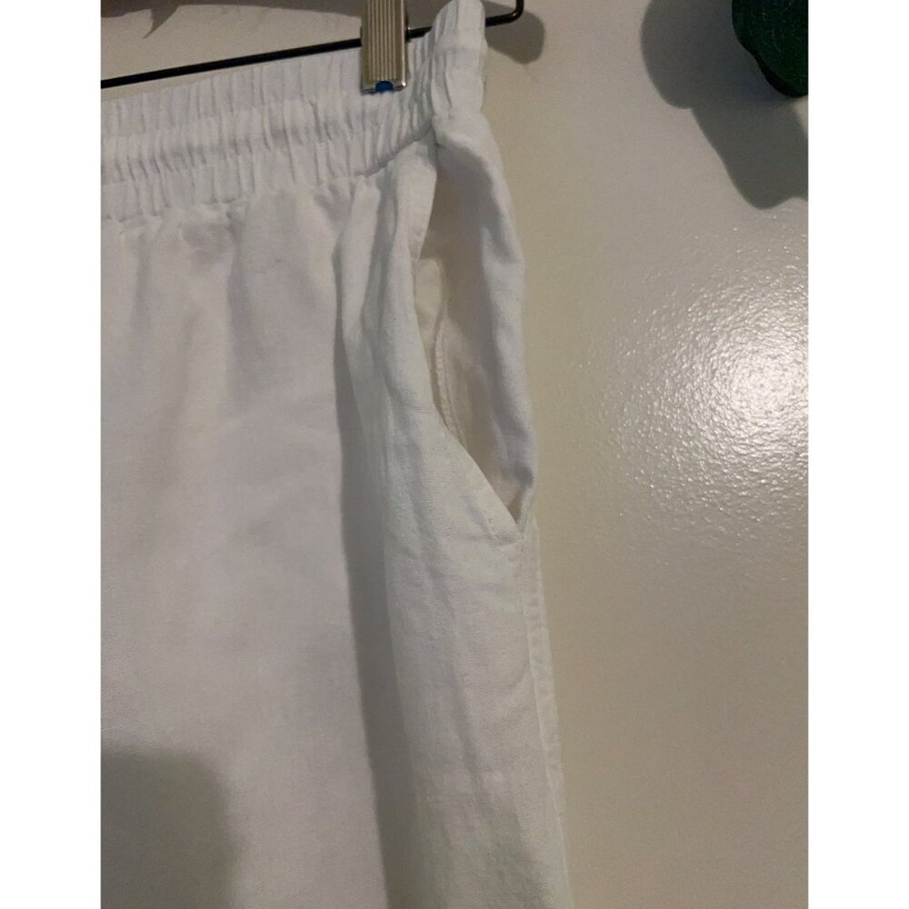 New Look White LINEN and VISCOSE Blend Wide Leg Pants Size US 4 UK 8 Elastic Wai - Picture 9 of 10